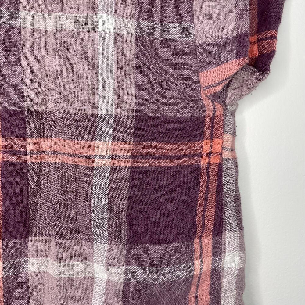 Sanctuary Plaid Short Sleeve Button Up Shirt Womens Size S Purple Pink Linen - Picture 6 of 7